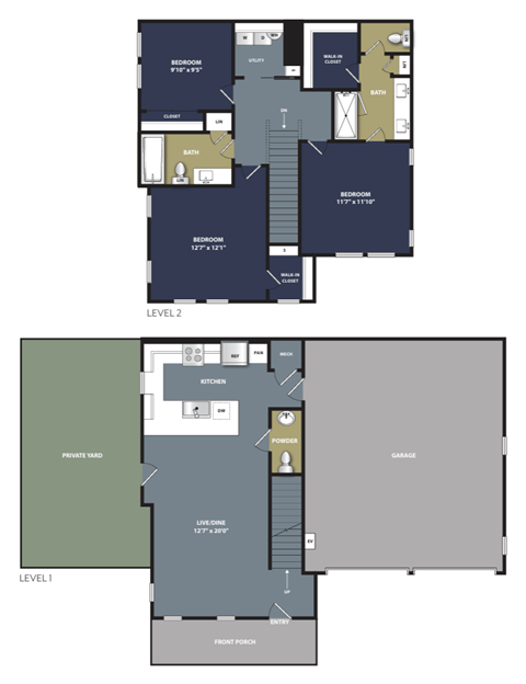 Floor plan for 3 beds, 2.5 baths, 1378 sqft